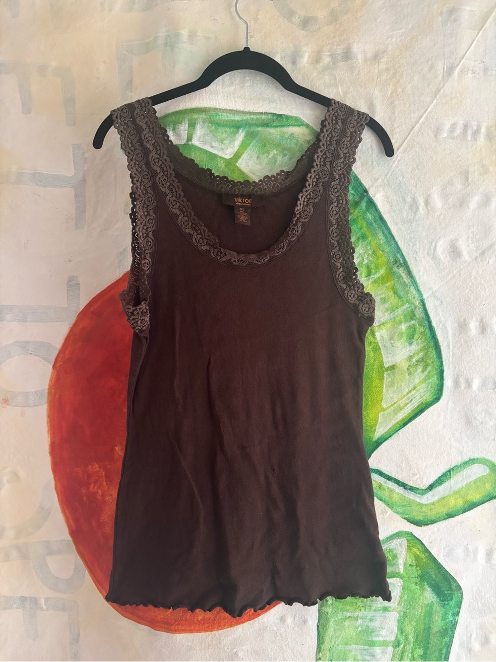 y2k Chocolate Brown Lace-Trim Tank